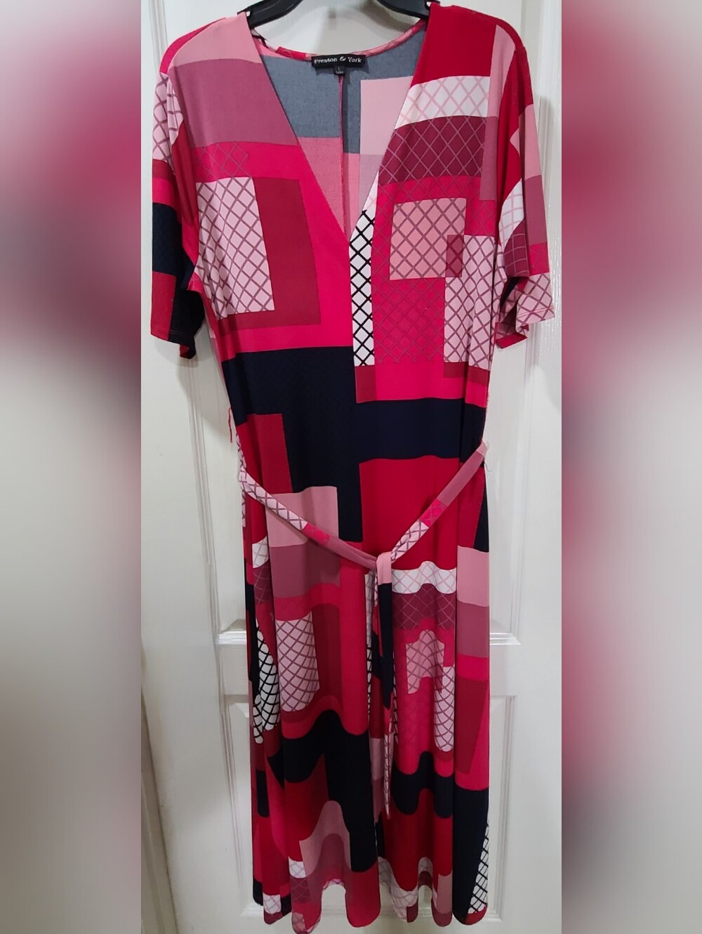 Preston & York Geometric Abstract Faux-Wrap Maxi Dress